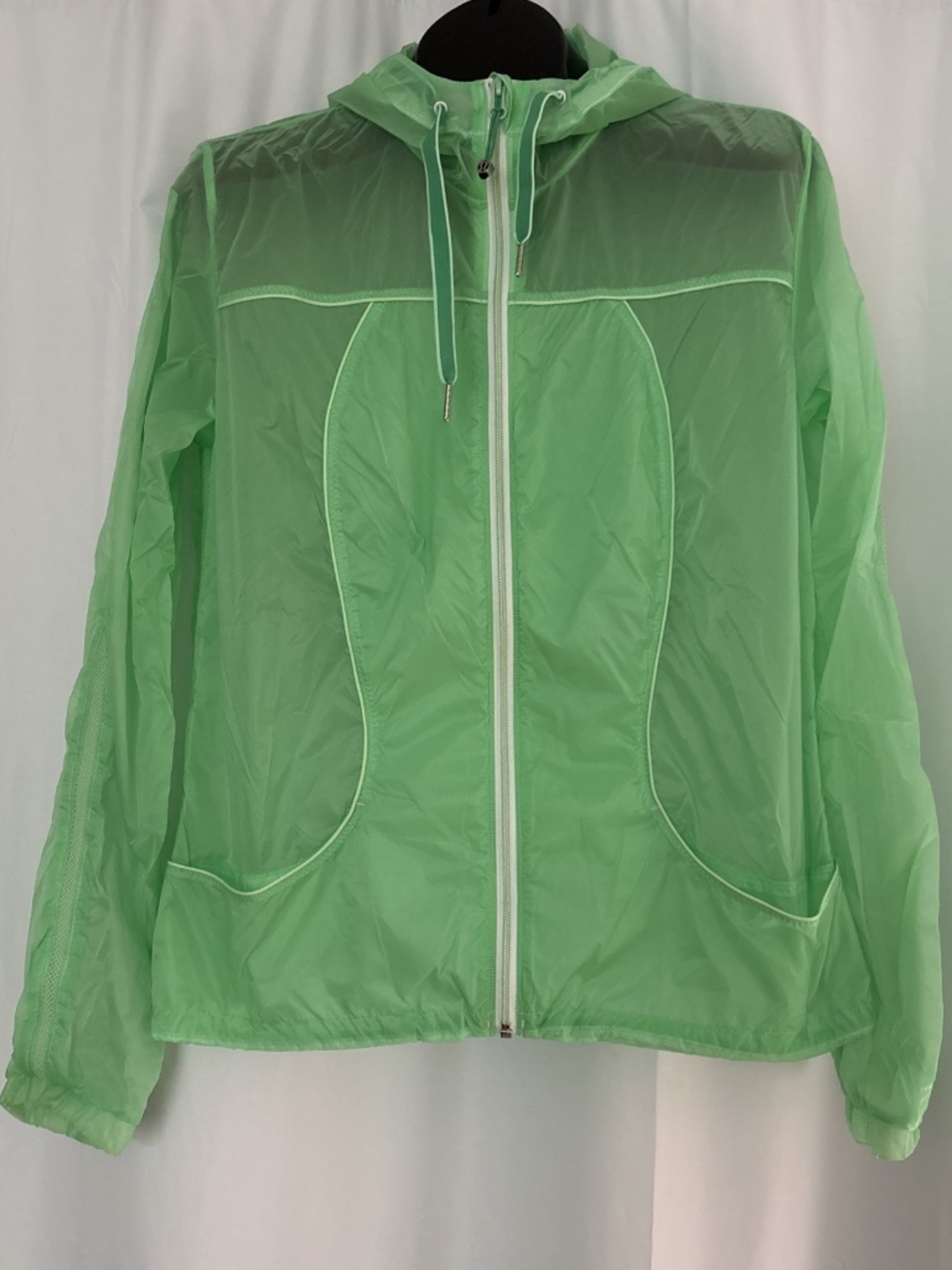 Ladies LULULEMON 10 Transparent See Clear Green Jacket Water Resistant Nylon